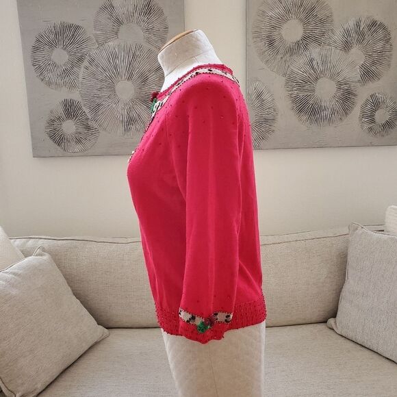 Collective Works Of Berek 2 Embellished Mistletoe Bow 3/4 Sleeve Sweater sz Med - Picture 5 of 10